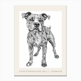 Staffordshire Bull Terrier Dog Line Sketch 3 Poster Canvas Print