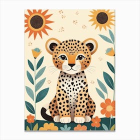 Floral Cute Baby Leopard Nursery Illustration (5) Canvas Print