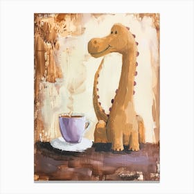 Dinosaur Drinking Coffee Muted Pastels 3 Canvas Print