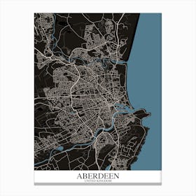 Aberdeen Black Blue Map Canvas Print