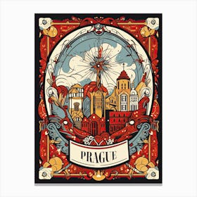 Prague, Czech Republic, Tarot Card Travel  Line Art 2 Canvas Print