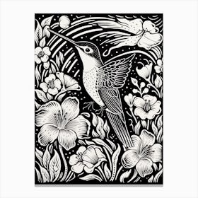 B&W Bird Linocut Hummingbird 5 Canvas Print