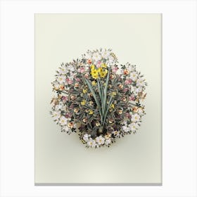 Vintage Daffodil Flower Wreath on Ivory White n.2022 Canvas Print