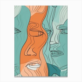 Turquoise & Copper Abstract Face Illustration Canvas Print