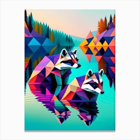 Two Raccoons Swimming In Lake Modern Geometric Canvas Print