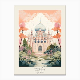 Taj Mahal   Agra, India   Cute Botanical Illustration Travel 5 Poster Canvas Print