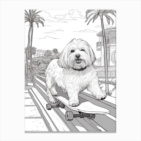 Havanese Dog Skateboarding Line Art 4 Canvas Print