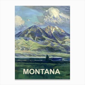 Montana, Locomotive Passing The Mountain Canvas Print