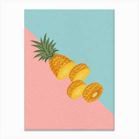 Pineapples On A Pink And Blue Background Canvas Print