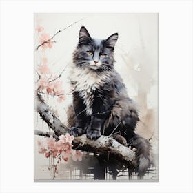 Cat, Japanese Brush Painting, Ukiyo E, Minimal 2 Canvas Print
