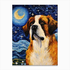 Saint Bernard Dog Starry Night Dog Portrait Canvas Print
