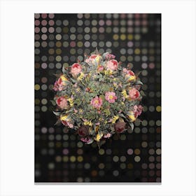 Vintage Pink Rosebush Bloom Flower Wreath on Dot Bokeh Pattern Canvas Print