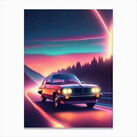 Neon Car On The Road 1 Canvas Print