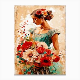 Girl With Flowers Canvas Print