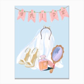 Bridesmaids bride tools with baby blue background wallart printable Canvas Print
