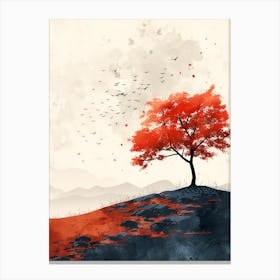 Red Tree On A Hill Canvas Print