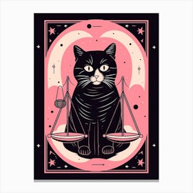 The Justice Tarot Card, Black Cat In Pink 3 Canvas Print