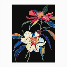 Neon Flowers On Black Camellia 4 Canvas Print