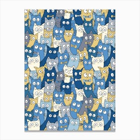 Blue and Gold Crazy Cats 1 Canvas Print