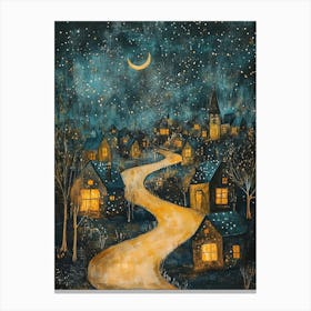 Village At Night With Stars and Moon In The Sky 6 Canvas Print