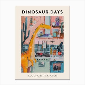 Dinosaur Cooking In The Kitchen Poster 2 Canvas Print