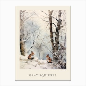 Winter Watercolour Gray Squirrel 3 Poster Canvas Print