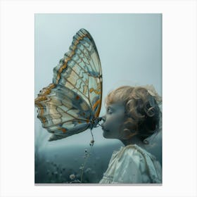 Girl Kisses A Butterfly Canvas Print