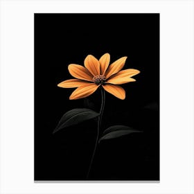 Single Orange Flower On Black Background 4 Canvas Print