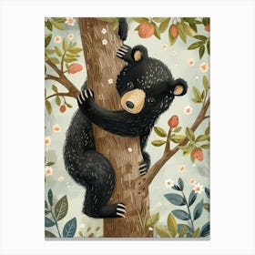 American Black Bear Cub Climbing A Tree Storybook Illustration 3 Canvas Print