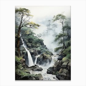 Nachi Falls In Wakayama Nikko In Tochigi, Japanese Brush Painting, Ukiyo E, Minimal 4 Canvas Print