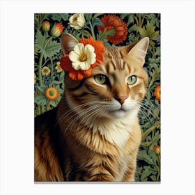 William Morris Cat With Flowers Canvas Print