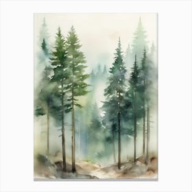 Appalachian Mountains of Misty Pines Watercolor Print of Evergreen Forest..137 Canvas Print