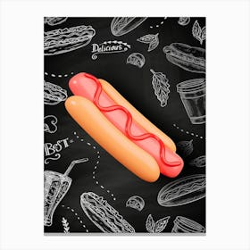 Hot Dog, plastic 3D — Food kitchen poster/blackboard, photo art Canvas Print