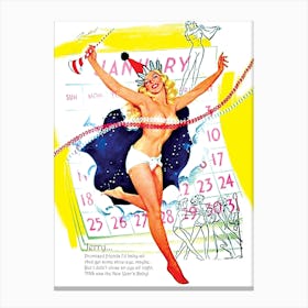 Happy New Year, Sexy Pinup Girl Is Coming From A January Calendar Canvas Print