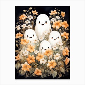 Cute Bedsheet Ghost, Botanical Halloween Watercolour 79 Canvas Print