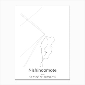 Nishinoomote,Japan Minimalist Map Canvas Print