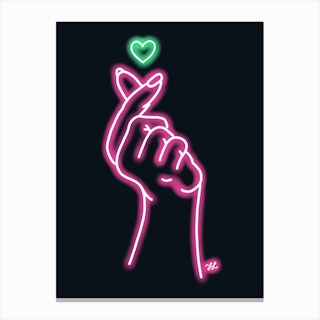Pink Neon Hand Heart Canvas Print
