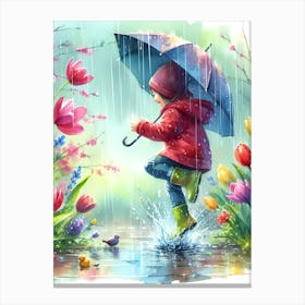 Little Girl In The Rain Canvas Print