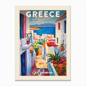 Mykonos Greece 3 Fauvist Painting Travel Poster Canvas Print
