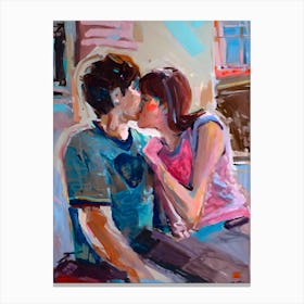 Kissing Couple Impressionist Abstract Canvas Print