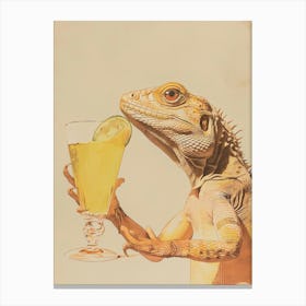 Iguana Drinking A Cocktail Realistic Illustration Canvas Print