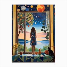 Girl Looking Out The Window Canvas Print