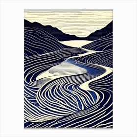 Water Ripples Over Sand Landscapes Waterscape Linocut 1 Canvas Print