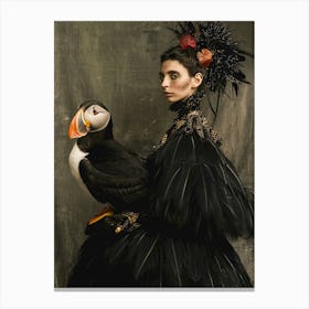 Puffin Portrait with a woman Canvas Print