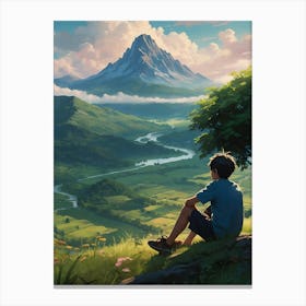 Boy Looking At A Mountain Canvas Print
