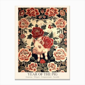 Chinese Lunar Year Of The Pig 2 William Morris Style Canvas Print