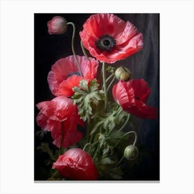 Poppies 2014 by John Arwen | Realistic Oil Painting of Red Poppy Flowers in HD| Dark Aesthetic June Canvas Print