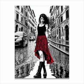 Girl In A Red Skirt Canvas Print