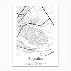 Zografos,Greece Minimalist Map Canvas Print