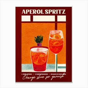 Retro Aperol Spritz Poster Red Recipe Homebar, Kitchen Bar Prints, Vintage Drinks, Recipe, Wall Art Posters and Art Prints Canvas Print